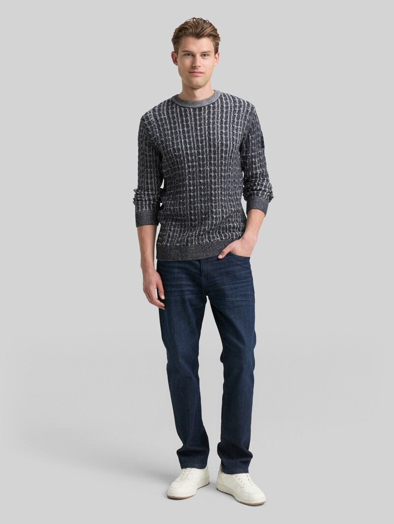 Tom Tailor Strickpullover mit Zopfmuster - Navy Blue Plated