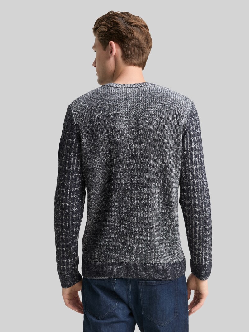 Tom Tailor Strickpullover mit Zopfmuster - Navy Blue Plated