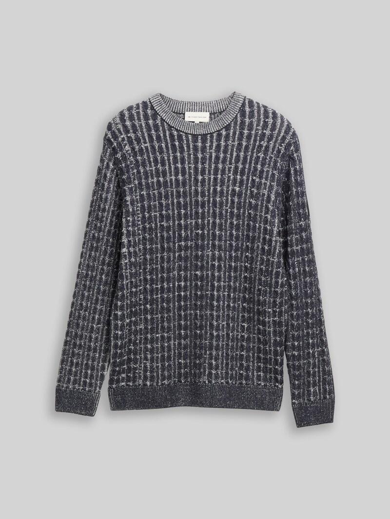 Tom Tailor Strickpullover mit Zopfmuster - Navy Blue Plated