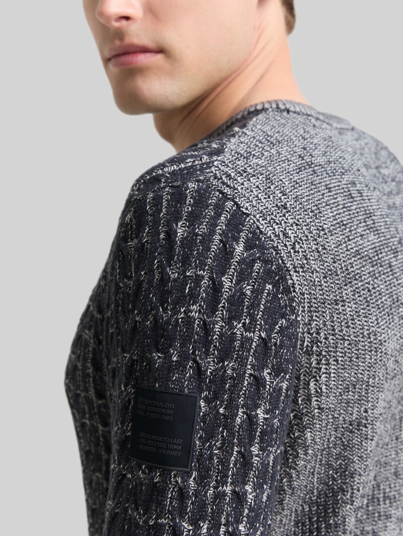 Tom Tailor Strickpullover mit Zopfmuster - Navy Blue Plated
