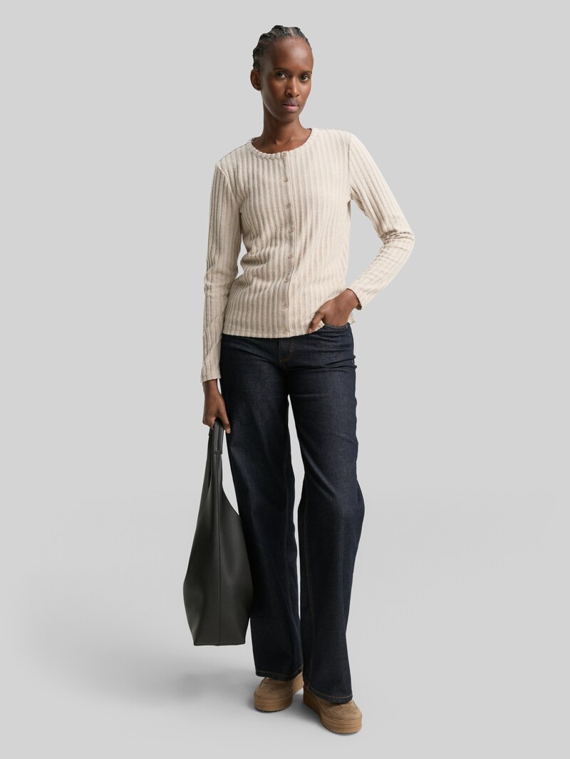 Tom Tailor Slim Fit Langarmshirt mit Deko-Knopfleiste - Cosy Beige Melange