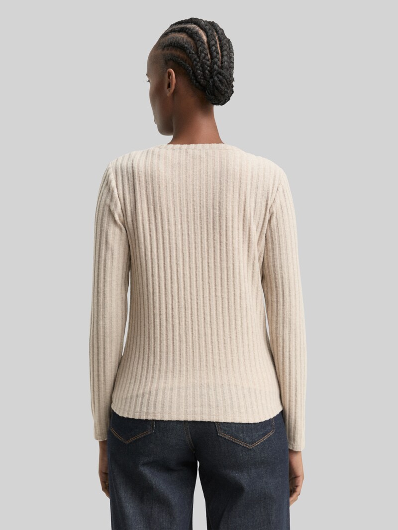 Tom Tailor Slim Fit Langarmshirt mit Deko-Knopfleiste - Cosy Beige Melange