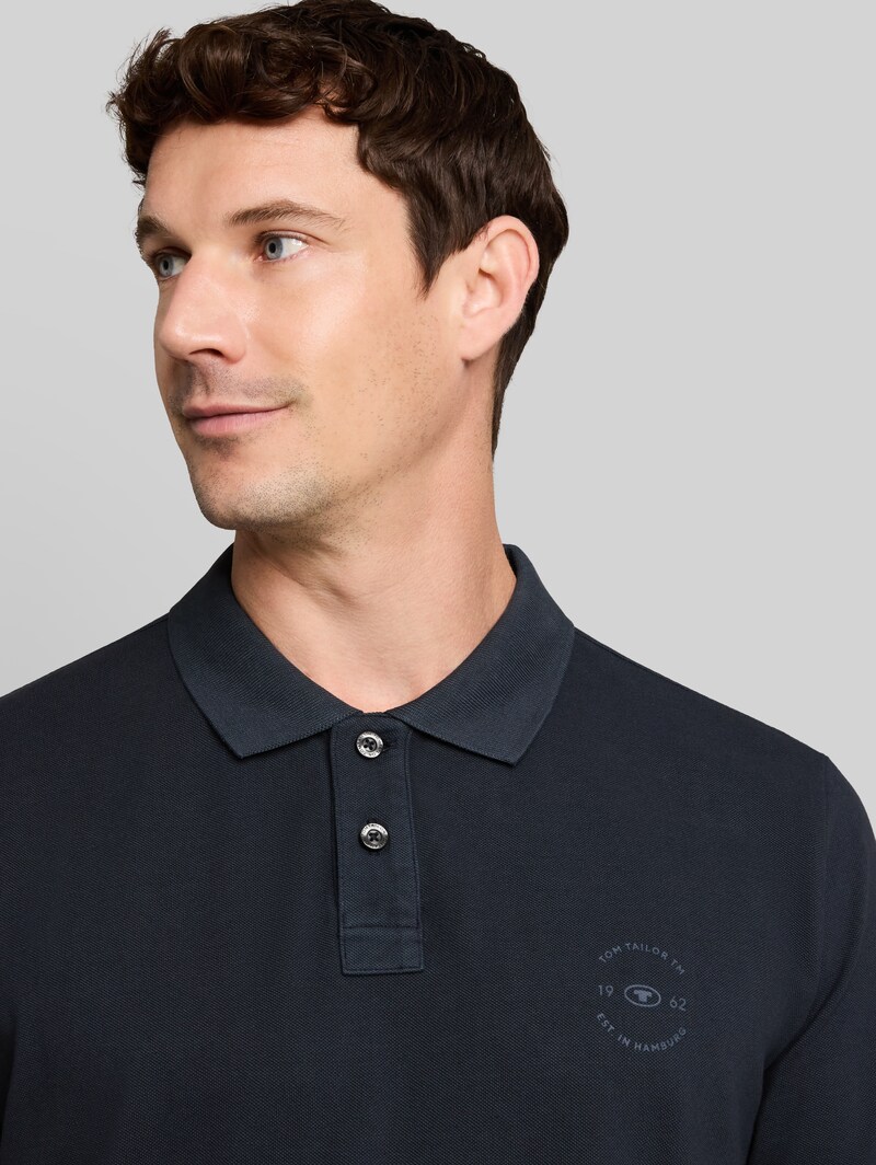 Tom Tailor Piqué Poloshirt mit Logo-Print - Sky Captain Blue