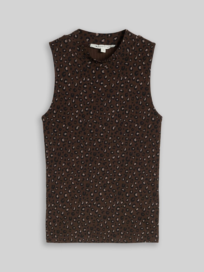 Tom Tailor Slim Fit Top mit Stehkragen - Brown Black Leo Print