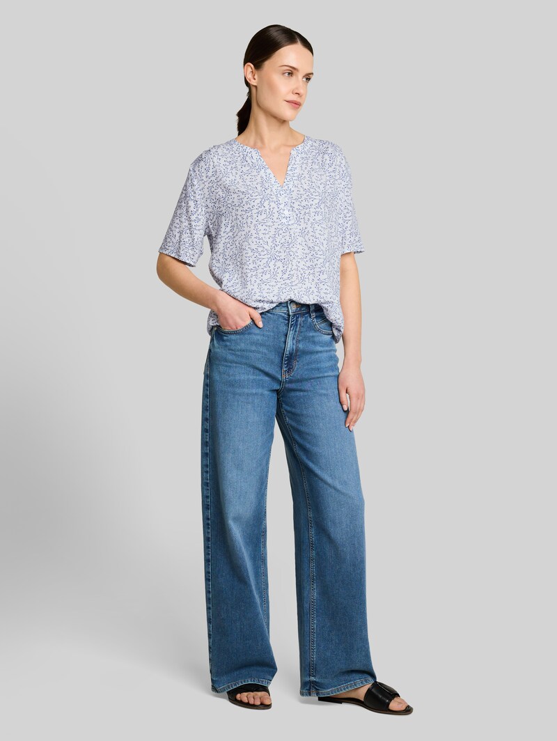 Tom Tailor Bluse mit Muster - White Small Leaves Design