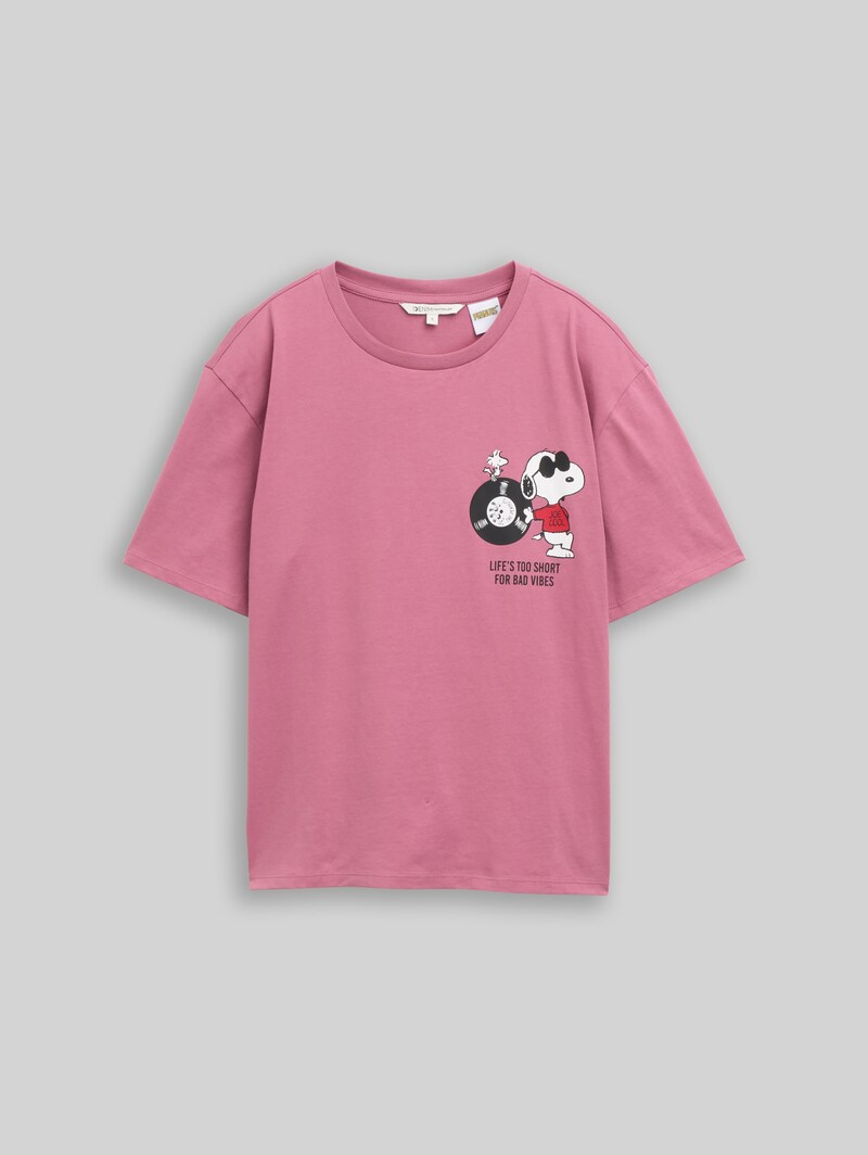 Tom Tailor Boxy Fit T-Shirt mit Snoopy-Print - Dusty Berry