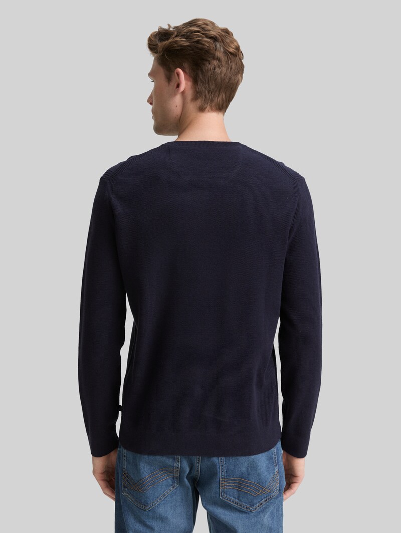 Tom Tailor Strickpullover mit V-Ausschnitt aus Bio-Baumwolle - Knitted Navy Melange