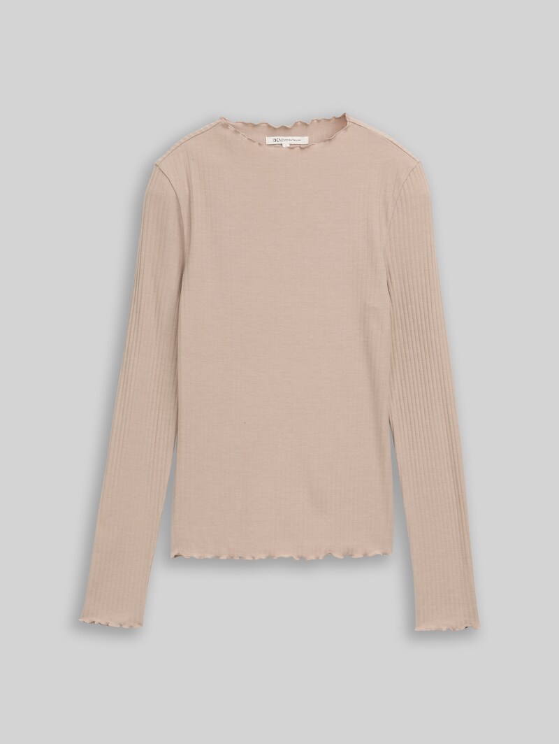 Tom Tailor Langarmshirt mit Rippstruktur - Atmosphere Beige Melange