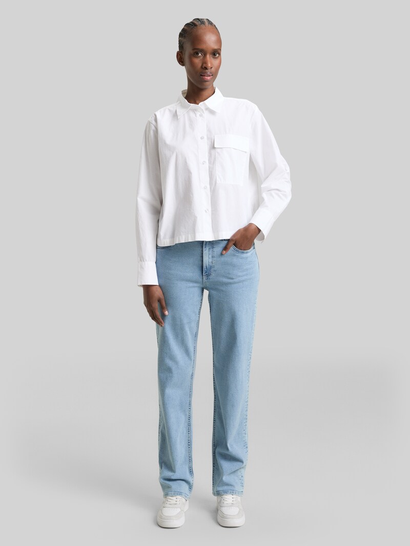 Tom Tailor Boxy Fit Hemdbluse aus Baumwolle - White