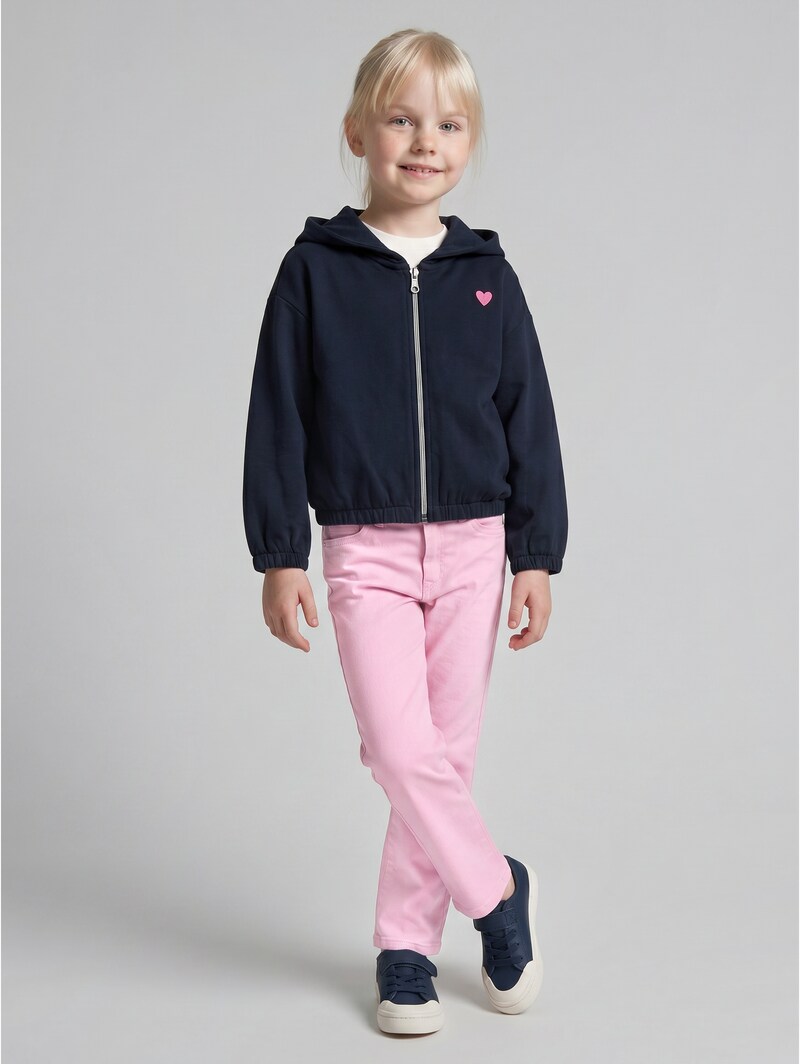 Tom Tailor Cropped Hoodie Sweatjacke mit Stickerei - Sky Captain Blue