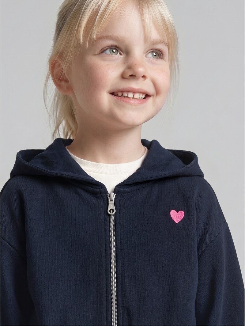 Tom Tailor Cropped Hoodie Sweatjacke mit Stickerei - Sky Captain Blue