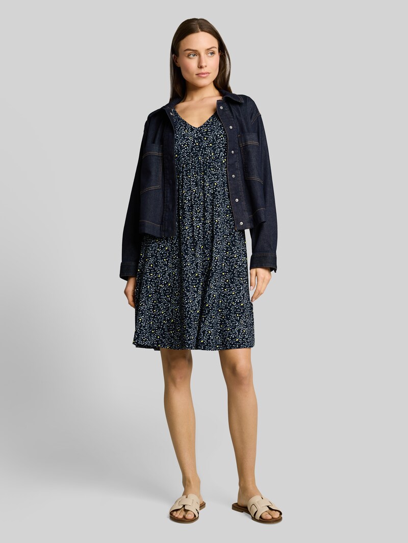 Tom Tailor Jerseykleid mit V-Ausschnitt - Navy Small Leaves Design