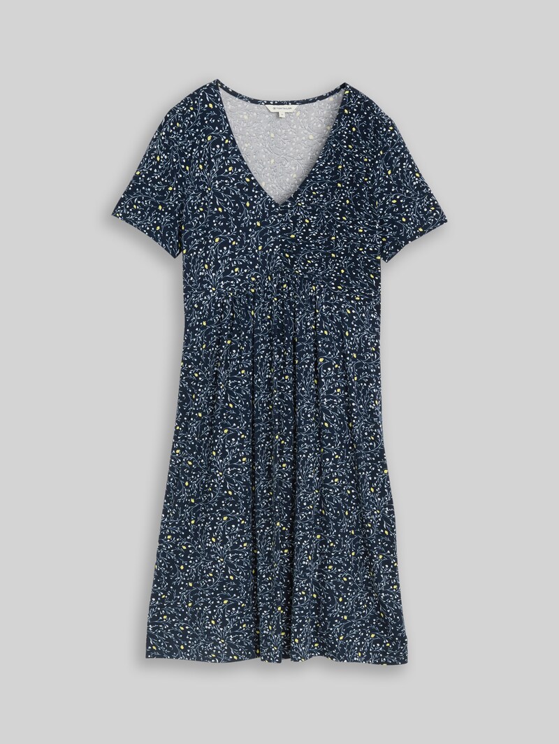 Tom Tailor Jerseykleid mit V-Ausschnitt - Navy Small Leaves Design