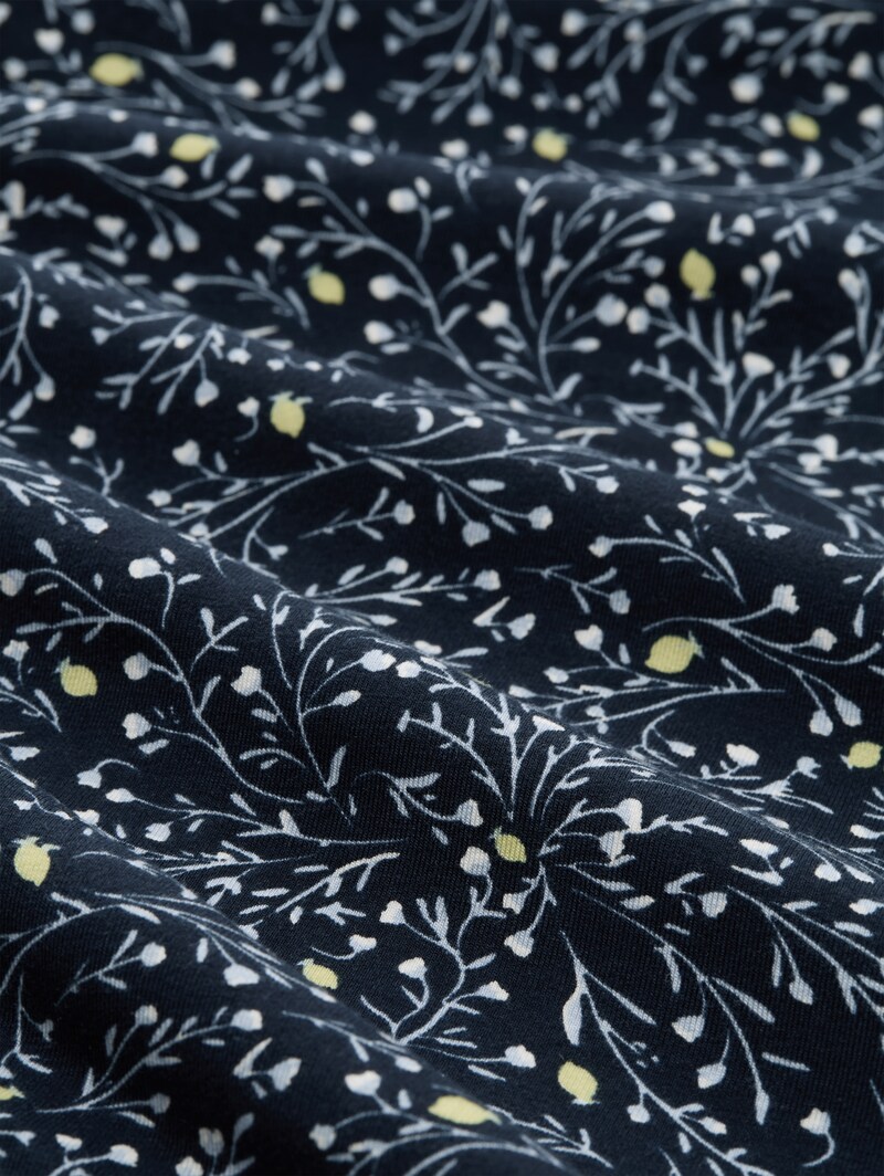 Tom Tailor Jerseykleid mit V-Ausschnitt - Navy Small Leaves Design