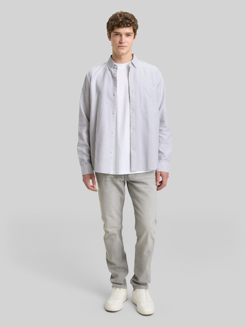 Tom Tailor Relaxed Fit Hemd aus Baumwolle - White Olive Stripe