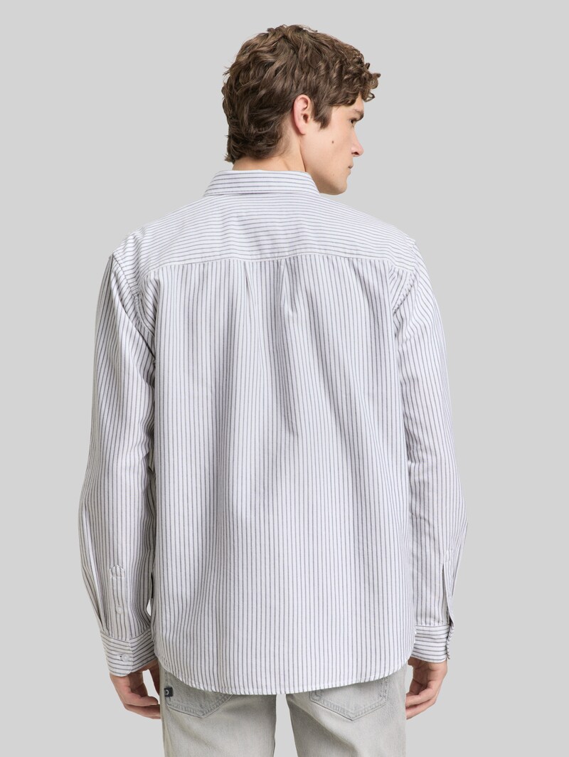 Tom Tailor Relaxed Fit Hemd aus Baumwolle - White Olive Stripe