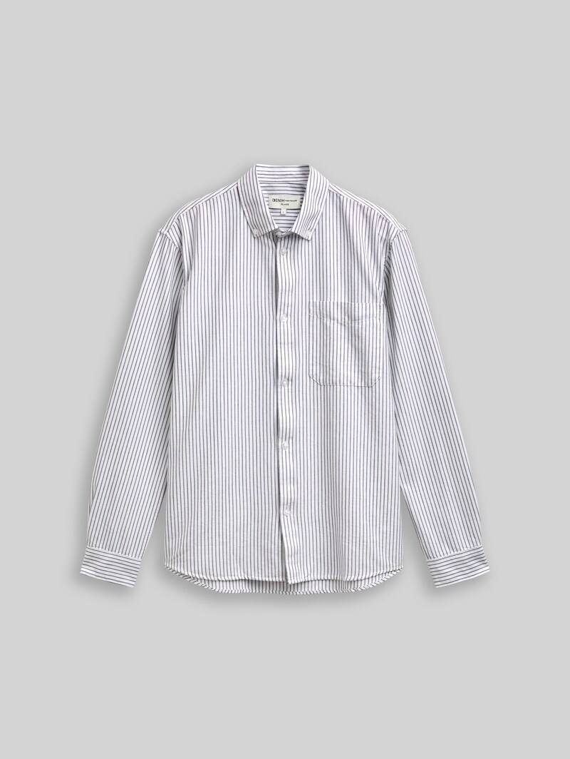 Tom Tailor Relaxed Fit Hemd aus Baumwolle - White Olive Stripe