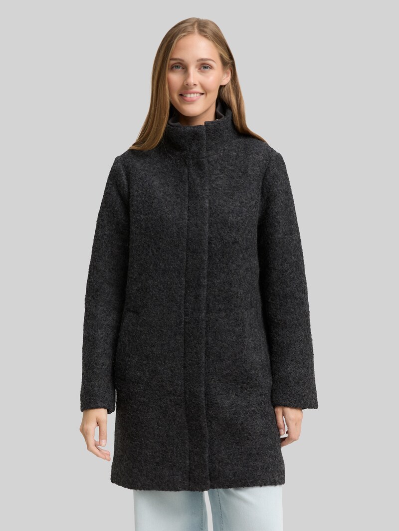 Tom Tailor Bouclé Wollmantel mit Stehkragen - Light Tarmac Grey Melange Tom Tailor Bouclé Wollmantel mit Stehkragen - Light Tarmac Grey Melange