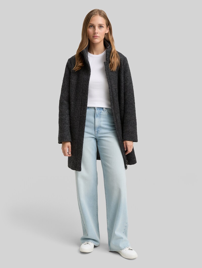 Tom Tailor Bouclé Wollmantel mit Stehkragen - Light Tarmac Grey Melange