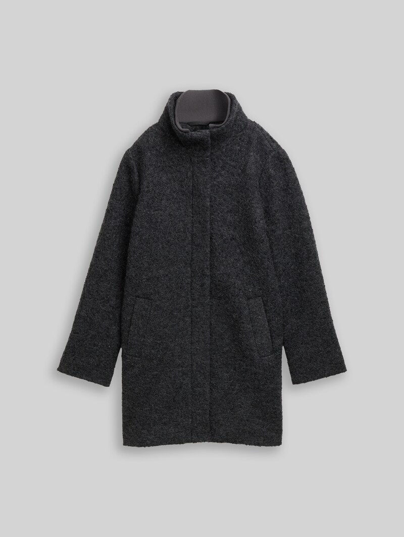 Tom Tailor Bouclé Wollmantel mit Stehkragen - Light Tarmac Grey Melange