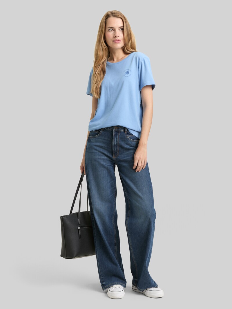 Tom Tailor T-Shirt mit Blumen-Stickerei - Light Fjord Blue