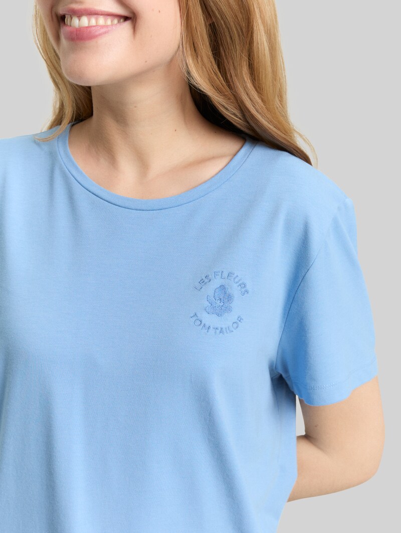 Tom Tailor T-Shirt mit Blumen-Stickerei - Light Fjord Blue