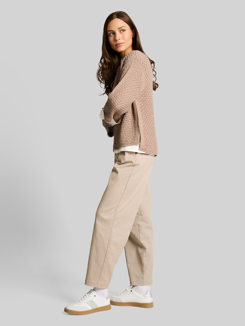 Tom Tailor Loose Fit Strickpullover mit Lochmuster - Soft Taupe Grey