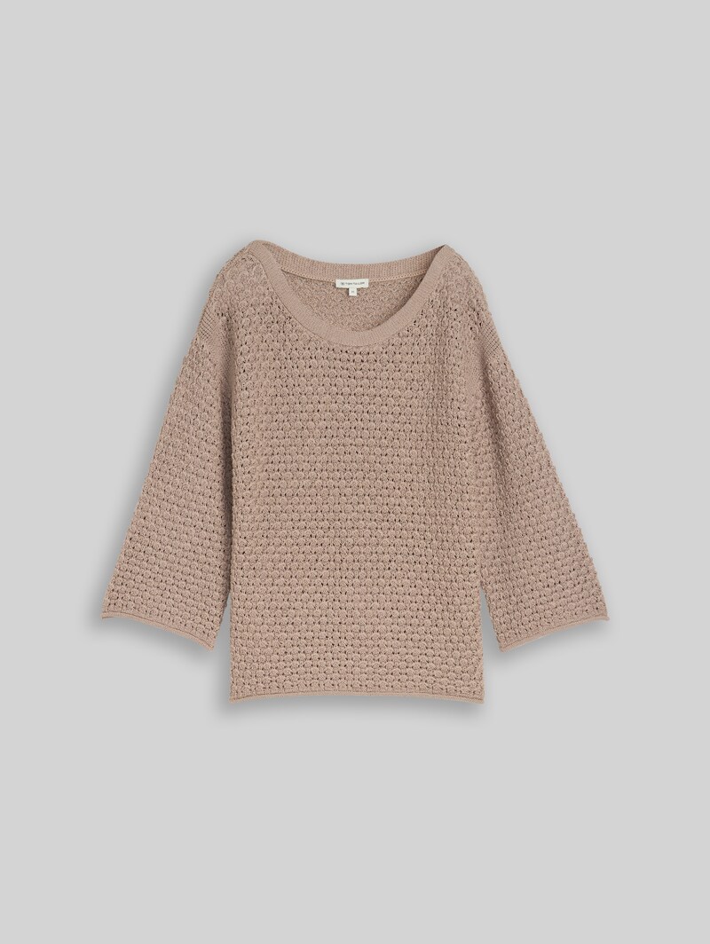 Tom Tailor Loose Fit Strickpullover mit Lochmuster - Soft Taupe Grey