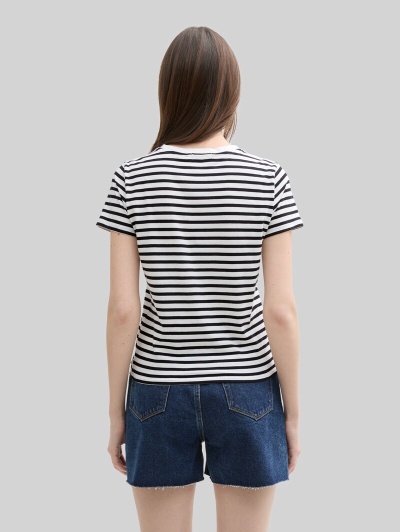 Tom Tailor T-Shirt mit Streifenmuster - White Black Stripe