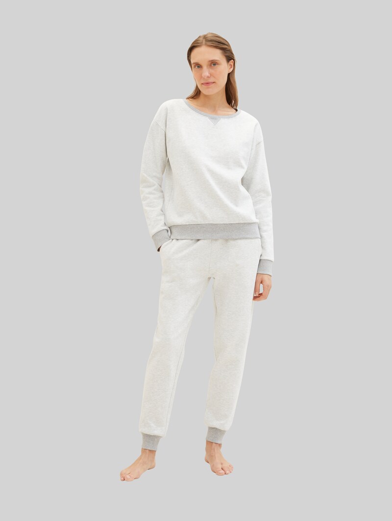 Tom Tailor Loungewear Sweat-Hose in Melange Optik - Weiß-mittel-melange