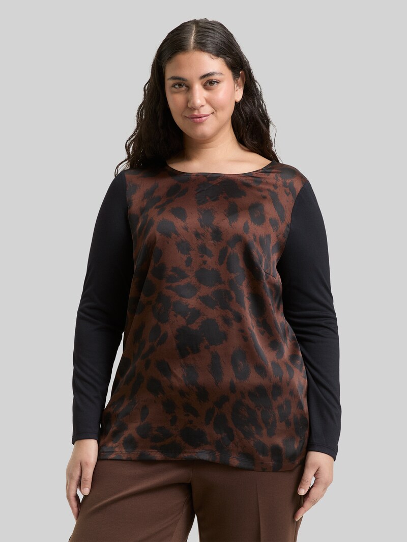 Tom Tailor Plus Size - Loose Fit Langarmshirt mit Leo-Print - Brown Black Big Leo Print Tom Tailor Plus Size - Loose Fit Langarmshirt mit Leo-Print - Brown Black Big Leo Print