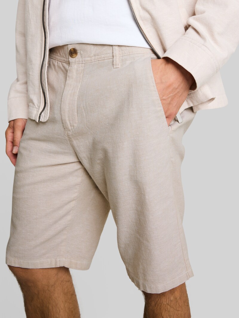 Tom Tailor TTREGULAR Chino Shorts mit Leinenanteil - Cashew Beige Chambray