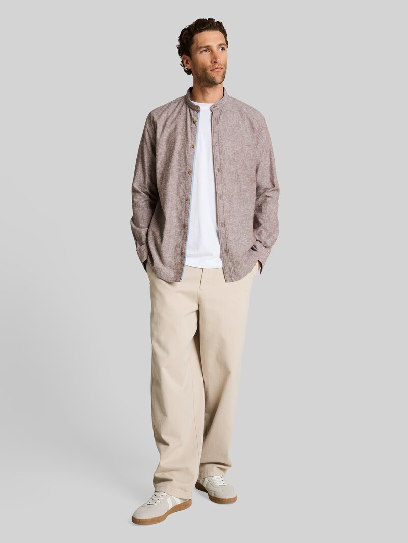 Tom Tailor Regular Fit Hemd mit Leinenanteil - Rocky Brown Chambray