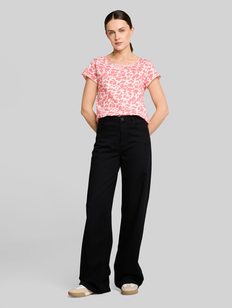 Tom Tailor T-Shirt aus Baumwolle - Coral Pink Ginkgo Minimal