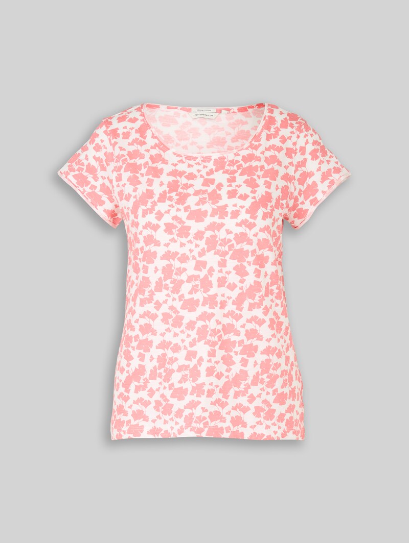 Tom Tailor T-Shirt aus Baumwolle - Coral Pink Ginkgo Minimal