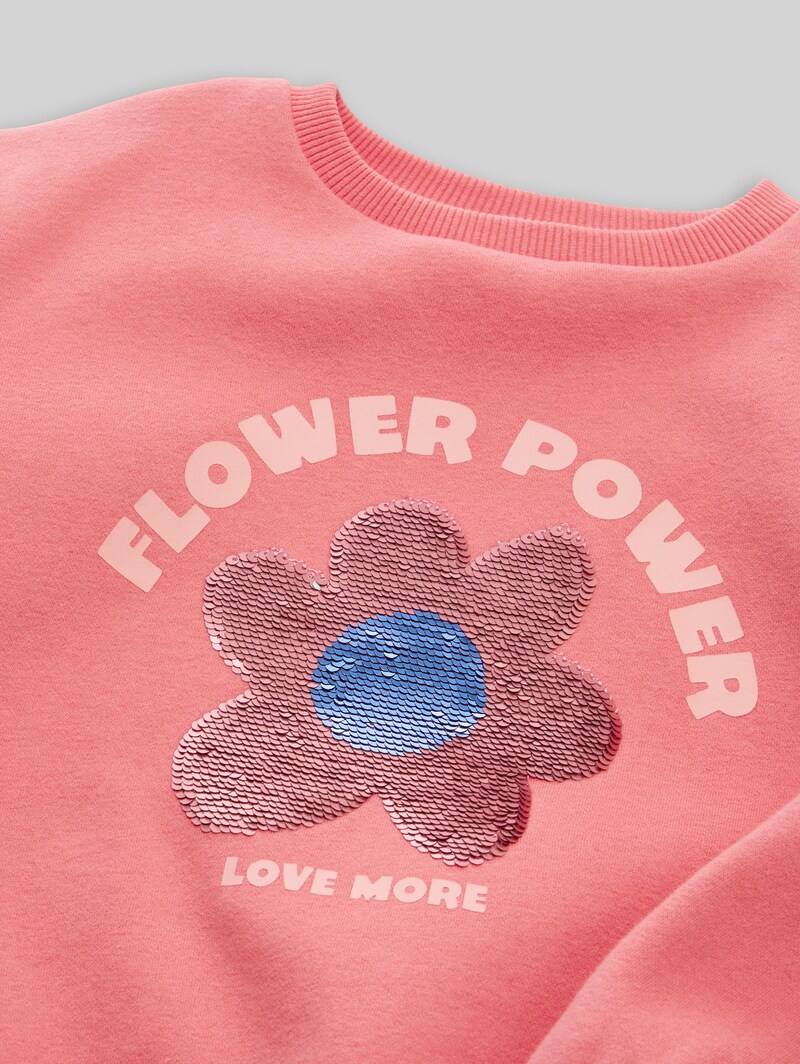 Tom Tailor Cropped Sweatshirt mit Wendepailletten - Pink Dream