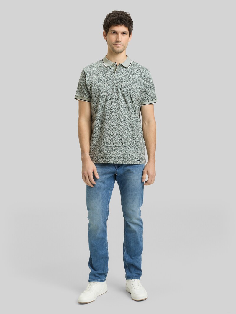 Tom Tailor Fitted Poloshirt mit Allover-Print - Mint Round Design