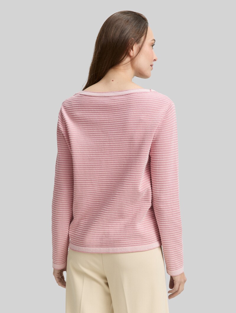 Tom Tailor Strickpullover mit Streifen - Rose Bubble Knit Stripe