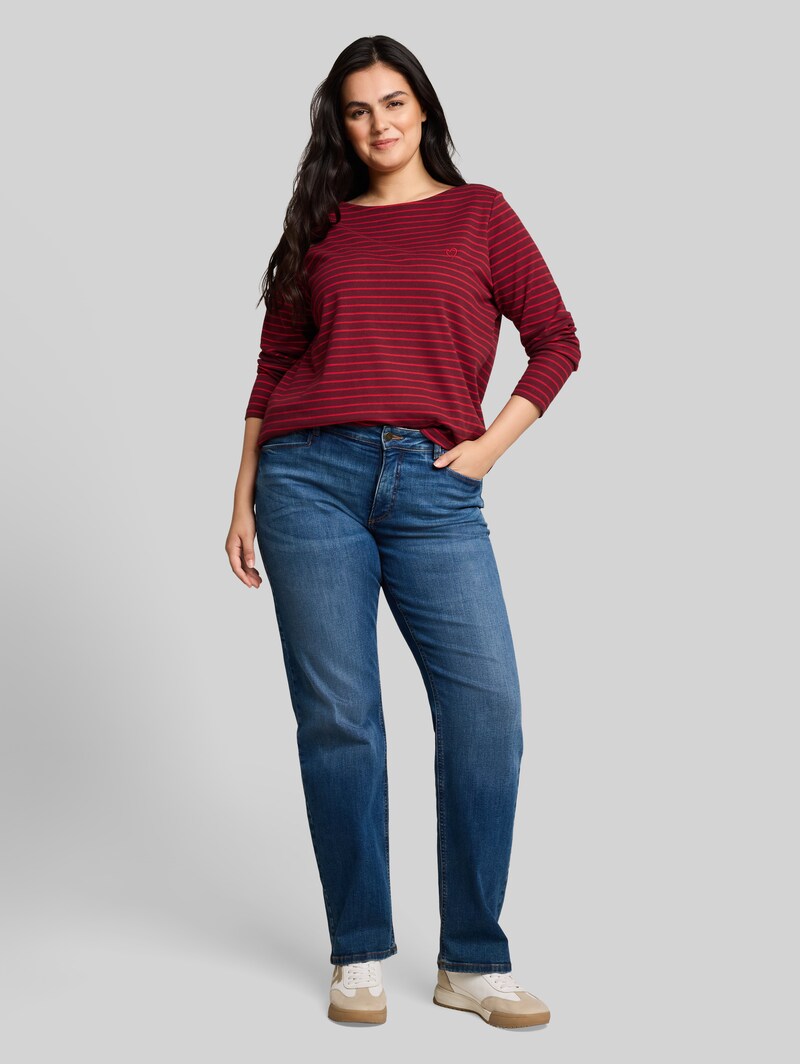 Tom Tailor Plus Size - Langarmshirt mit Streifenmuster - Preppy Plum Red Stripe