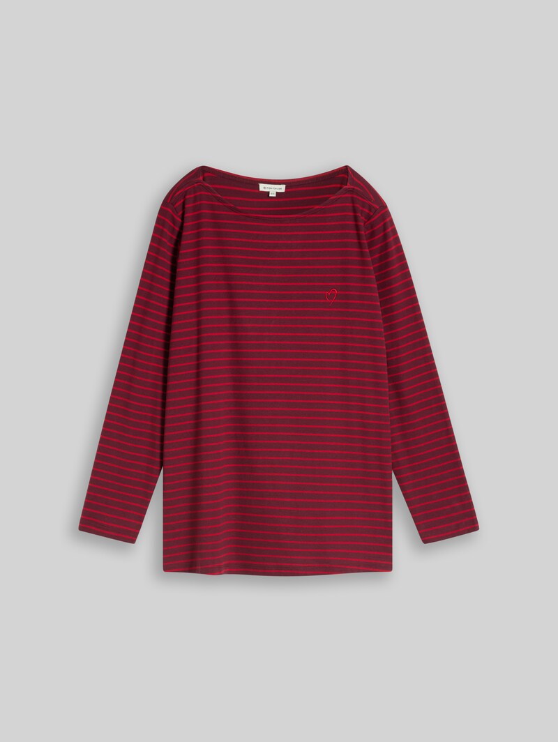 Tom Tailor Plus Size - Langarmshirt mit Streifenmuster - Preppy Plum Red Stripe