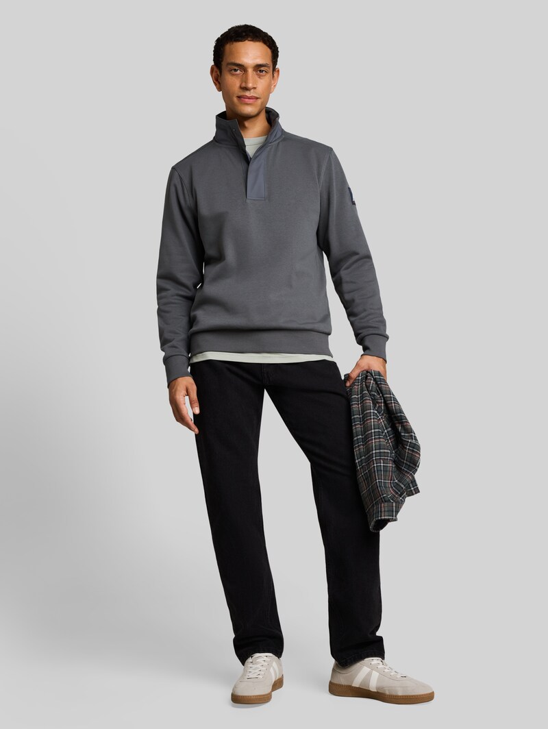 Tom Tailor Troyer Sweatshirt mit Badge - Darkest Olive