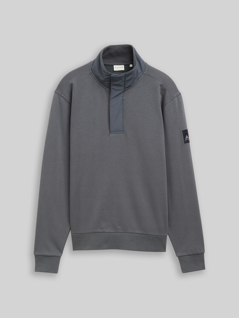 Tom Tailor Troyer Sweatshirt mit Badge - Darkest Olive