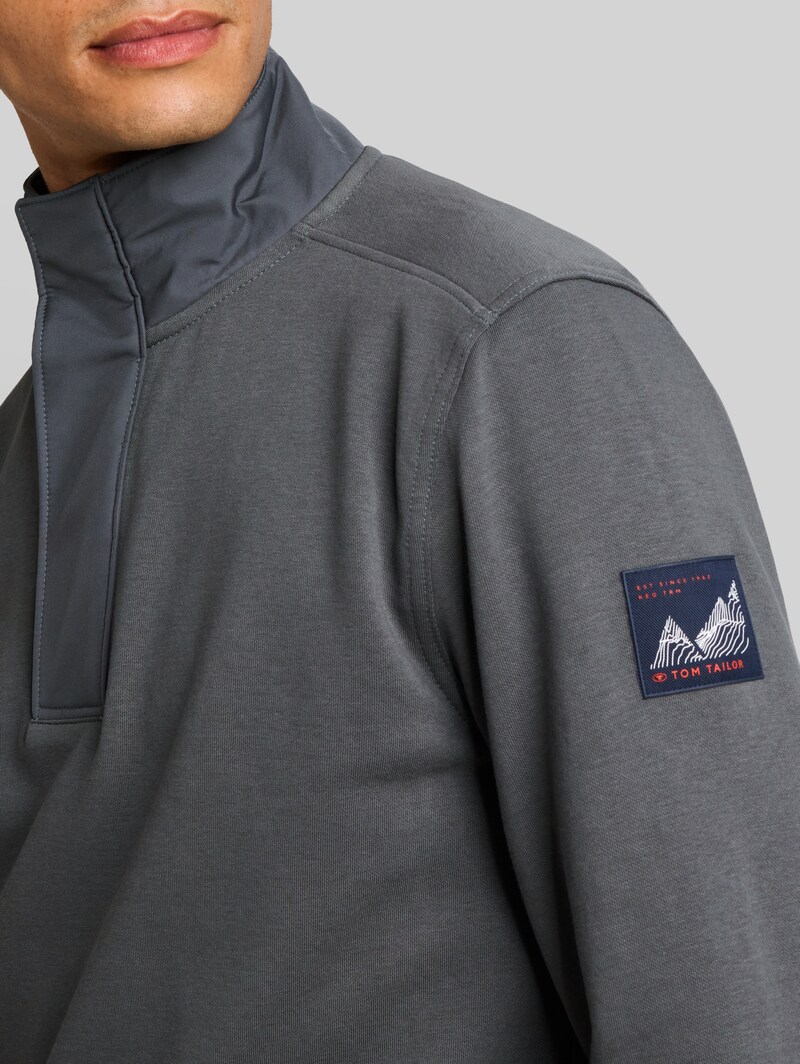 Tom Tailor Troyer Sweatshirt mit Badge - Darkest Olive
