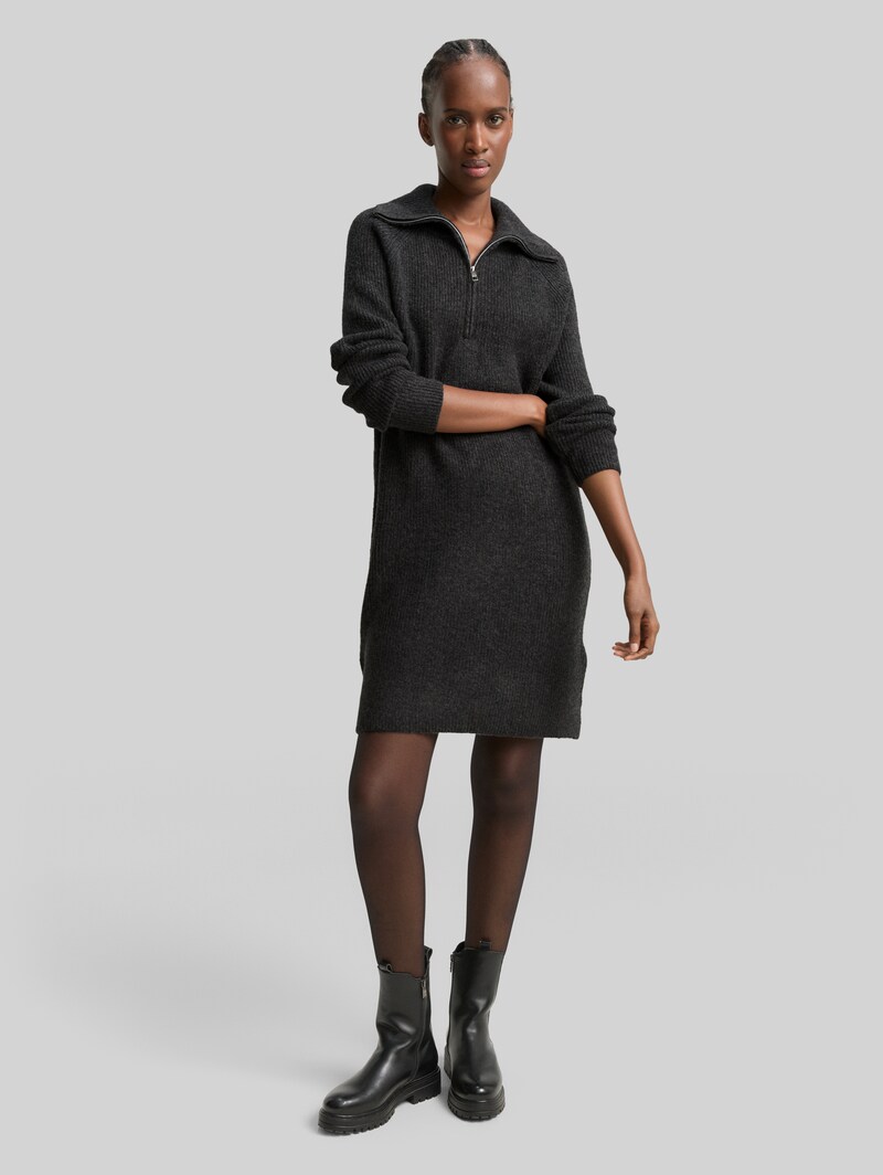 Tom Tailor Mini-Kleid mit Troyer-Kragen - Shale Grey Melange