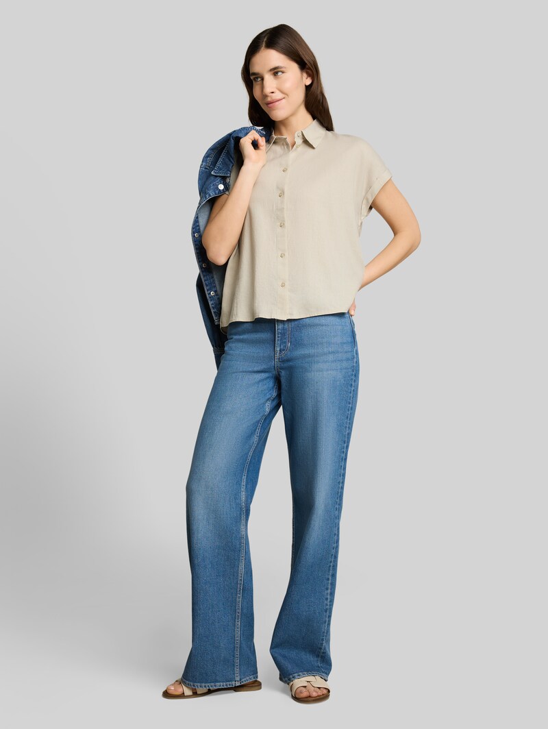 Tom Tailor Loose Fit Bluse mit Leinenanteil - Sand Stone Beige