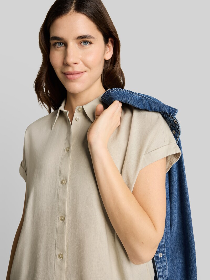 Tom Tailor Loose Fit Bluse mit Leinenanteil - Sand Stone Beige