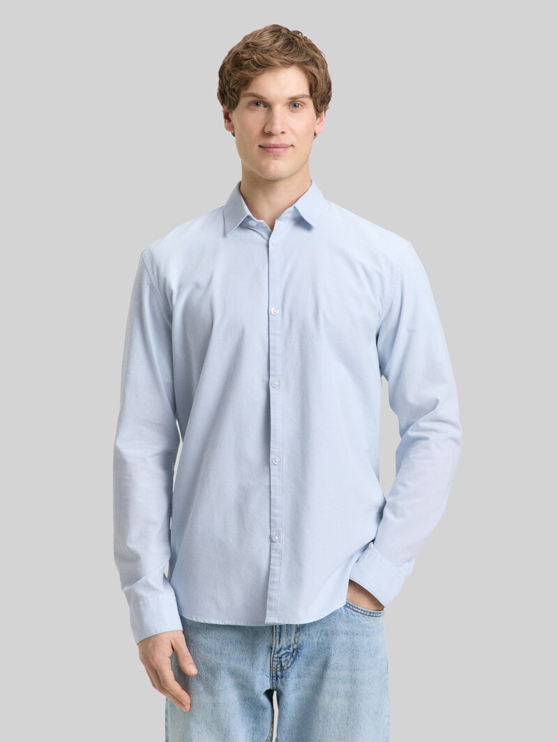 Tom Tailor Basic Fit Hemd aus Baumwolle - Light Blue White Chambray Tom Tailor Basic Fit Hemd aus Baumwolle - Light Blue White Chambray