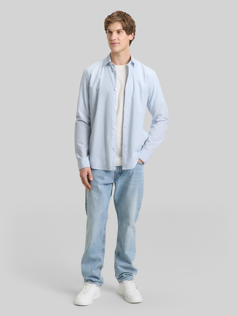 Tom Tailor Basic Fit Hemd aus Baumwolle - Light Blue White Chambray