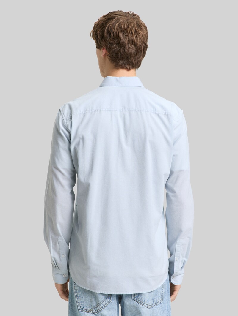 Tom Tailor Basic Fit Hemd aus Baumwolle - Light Blue White Chambray