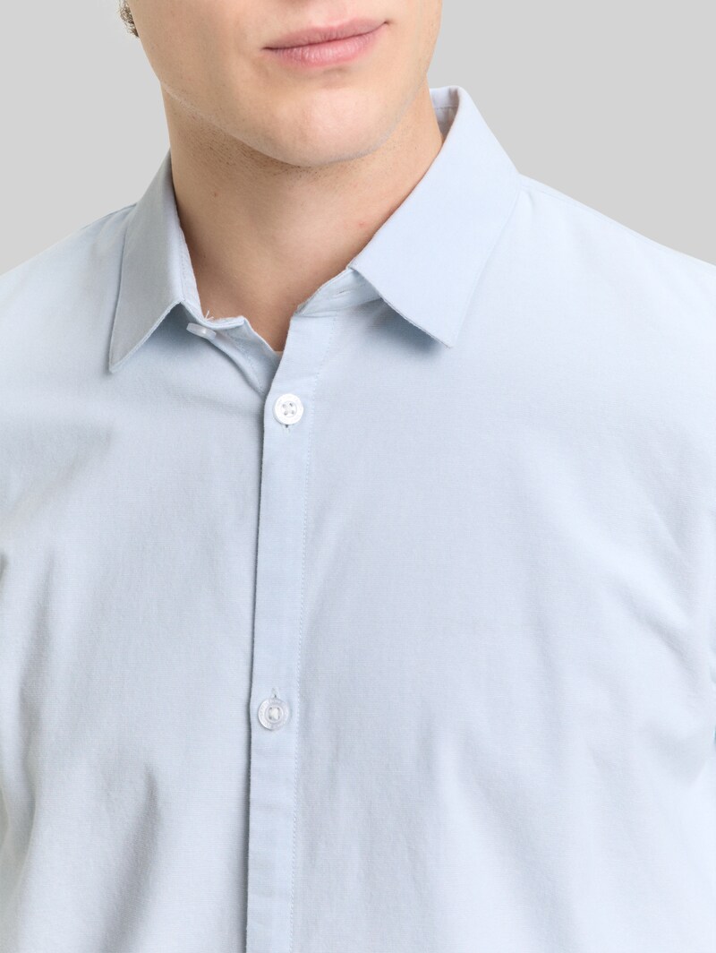 Tom Tailor Basic Fit Hemd aus Baumwolle - Light Blue White Chambray